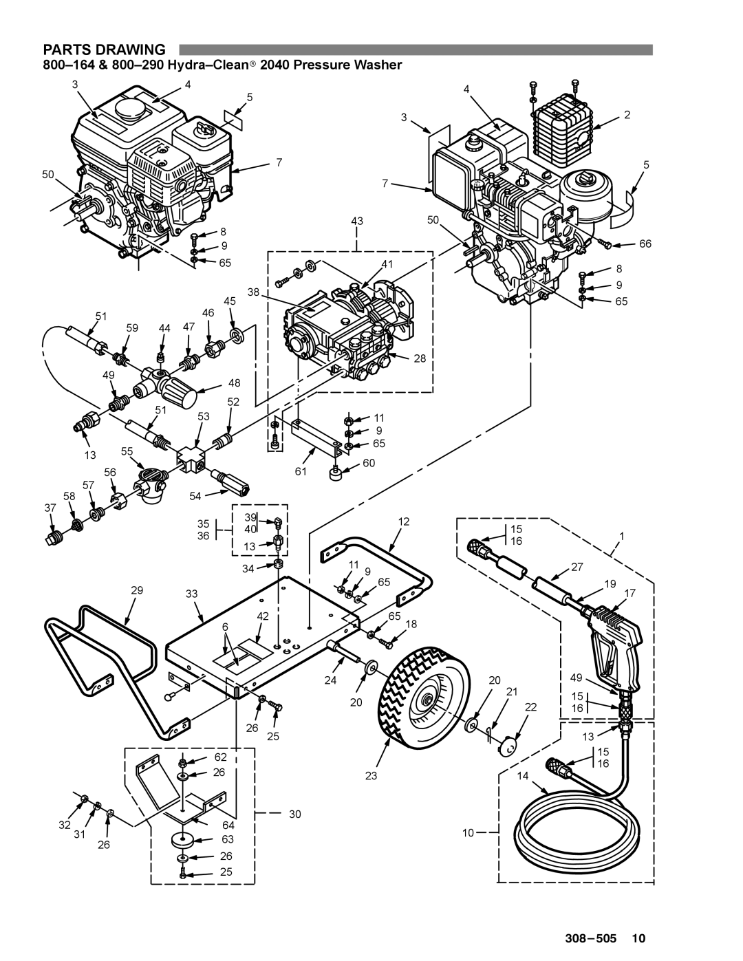 Graco Inc 800-165, 308-505, 800-367, 1535 manual Parts Drawing, 800-164 & 800-290 Hydra-Cleanr2040 Pressure Washer 