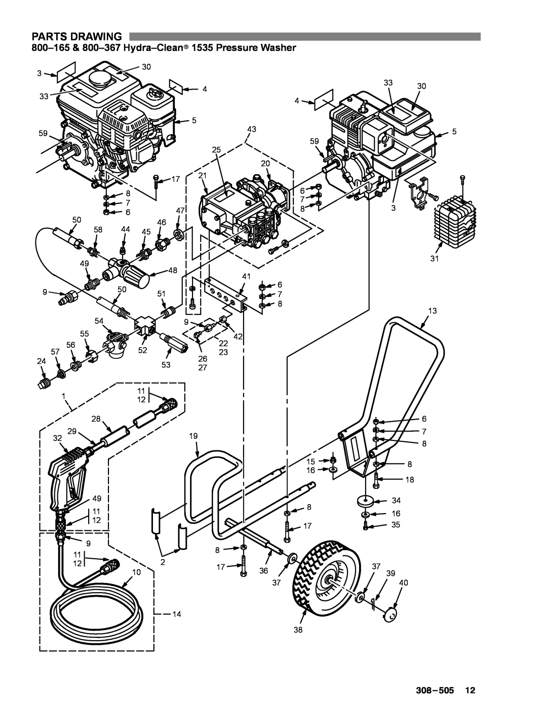 Graco Inc 2040, 800-164, 800-290, 308-505 manual 800-165 & 800-367 Hydra-Cleanr 1535 Pressure Washer, Parts Drawing, 3855 