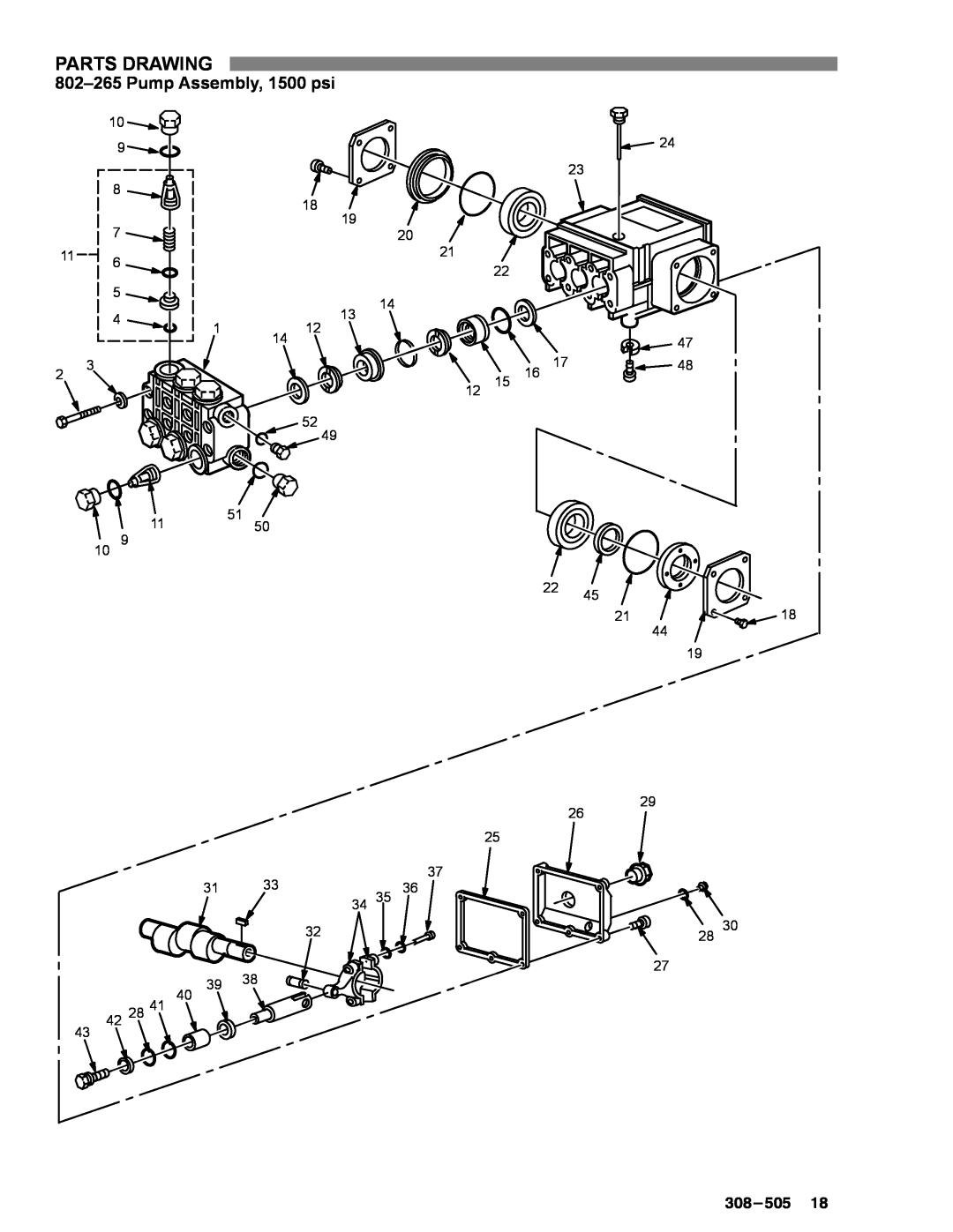 Graco Inc 800-367, 800-164, 800-290, 308-505, 800-165, 2040, 1535 manual Pump Assembly, 1500 psi, Parts Drawing 
