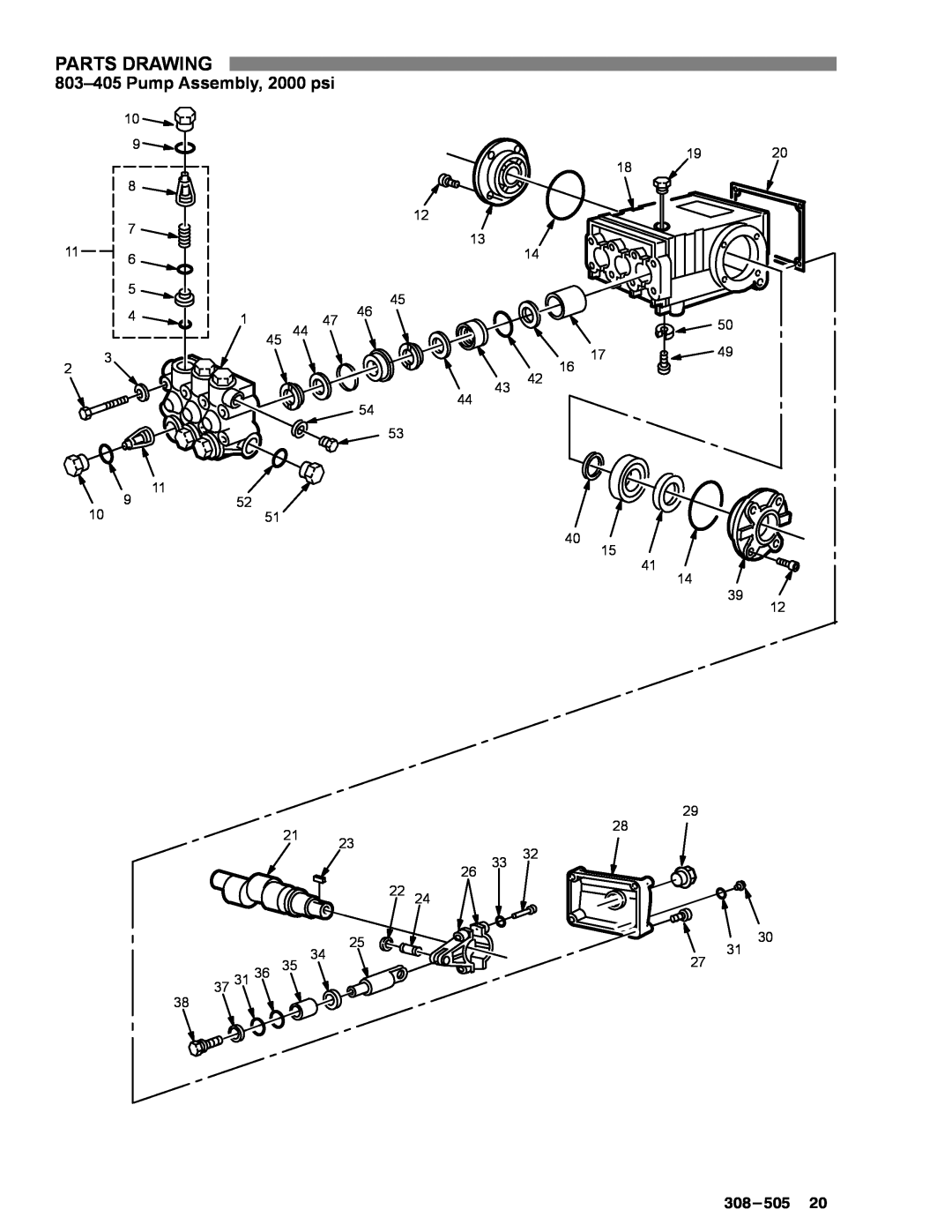 Graco Inc 1535, 800-164, 800-290, 308-505, 800-165, 800-367, 2040 manual Pump Assembly, 2000 psi,  , Parts Drawing 