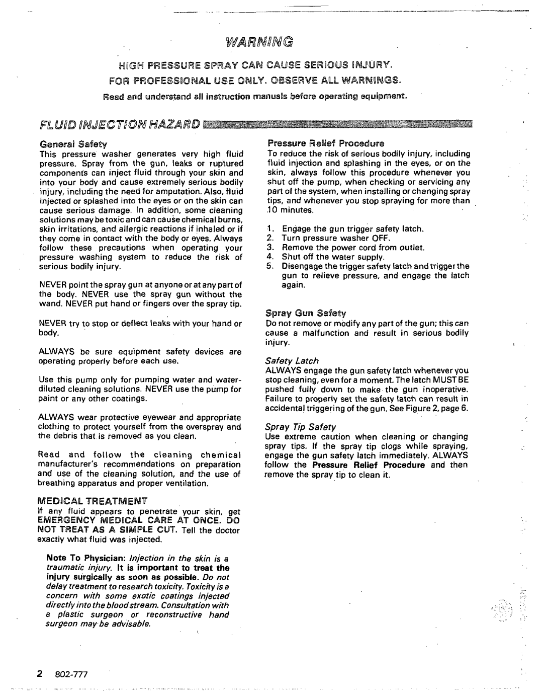 Graco Inc 800-233, 802-777 manual Gesaeual Safety 