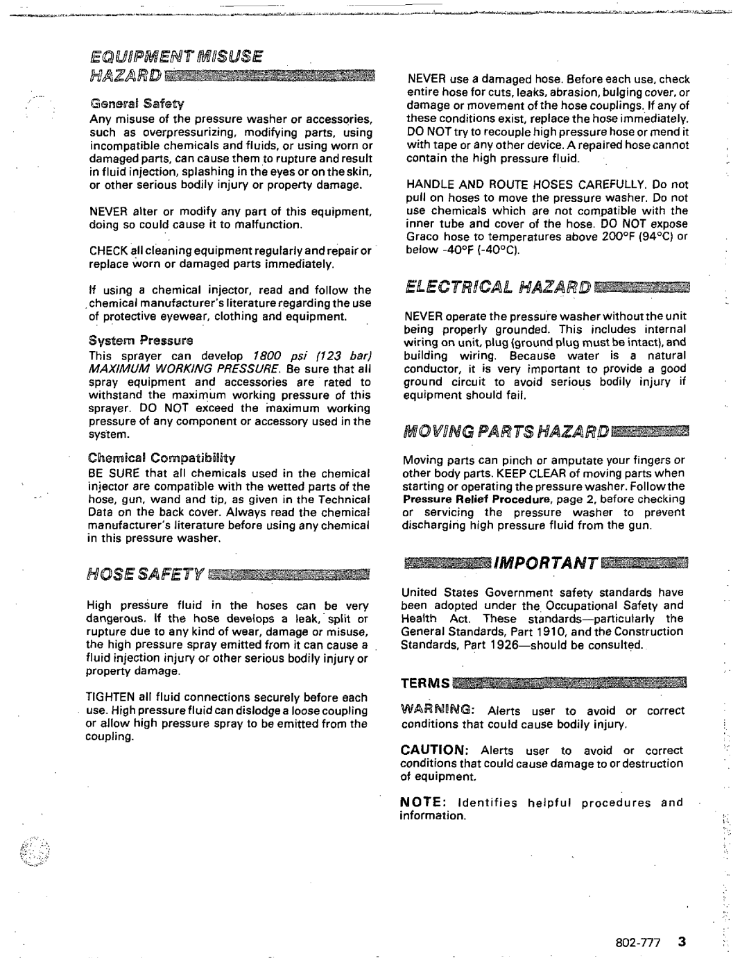 Graco Inc 802-777, 800-233 manual Hazard, Terms 