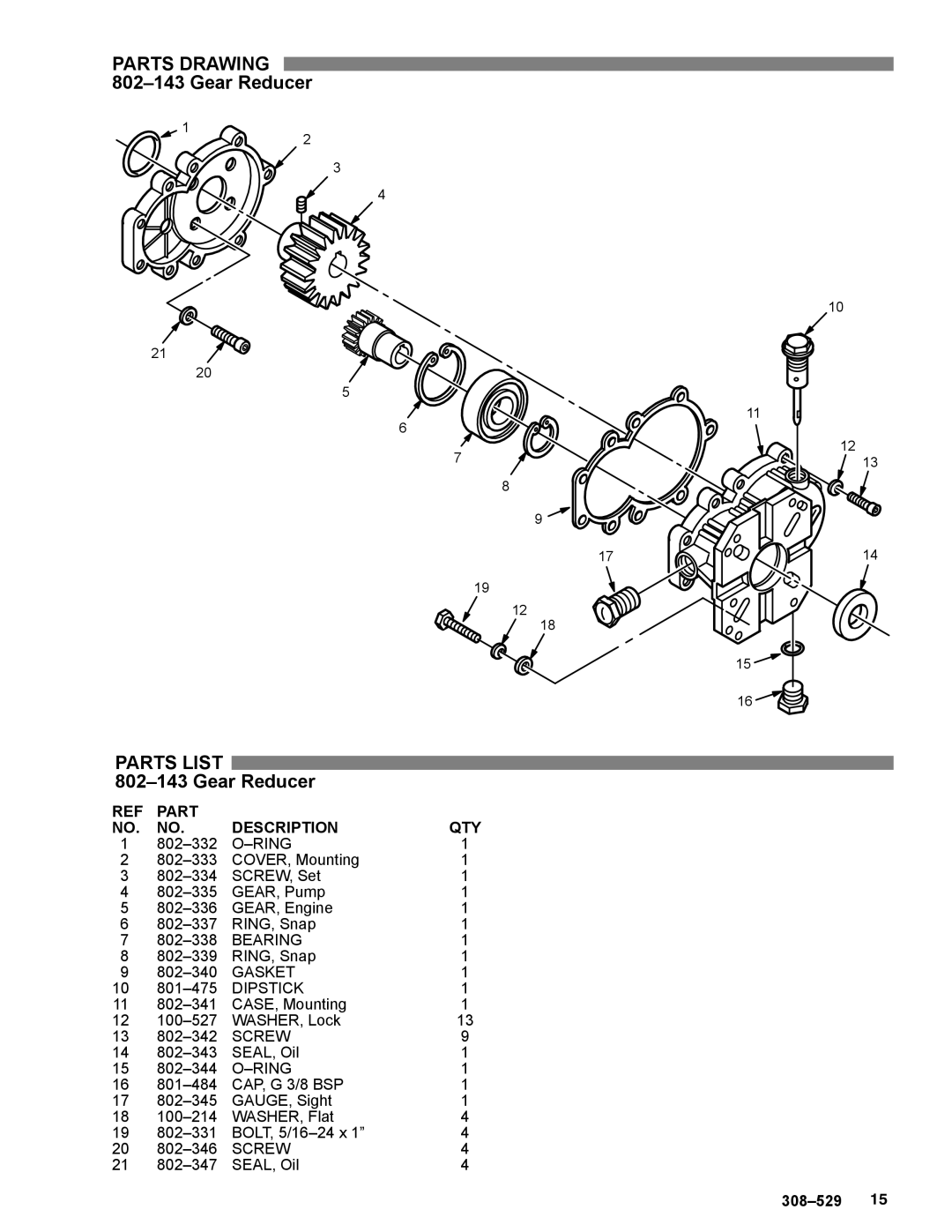 Graco Inc 3040, 800-638, 800-639, 800-690, 308-529, 2540 manual Parts Drawing 802-143 Gear Reducer 