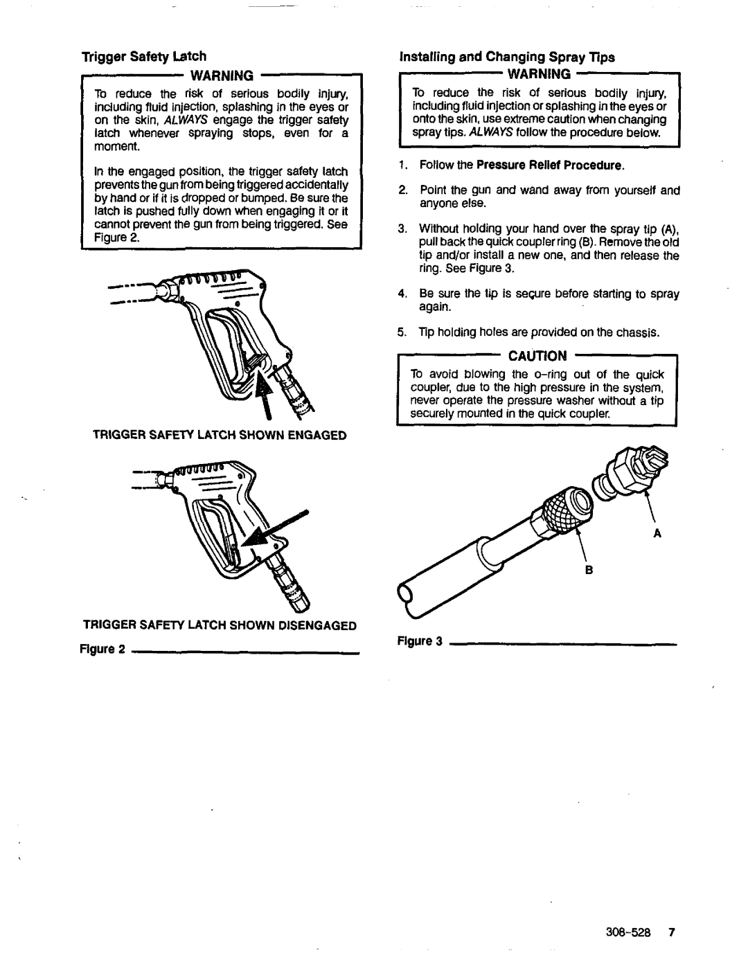 Graco Inc 800-666, 800-668 Trigger SafetyLatch, Installing and Changing SprayTips, Follow the Pressure Relief Procedure 