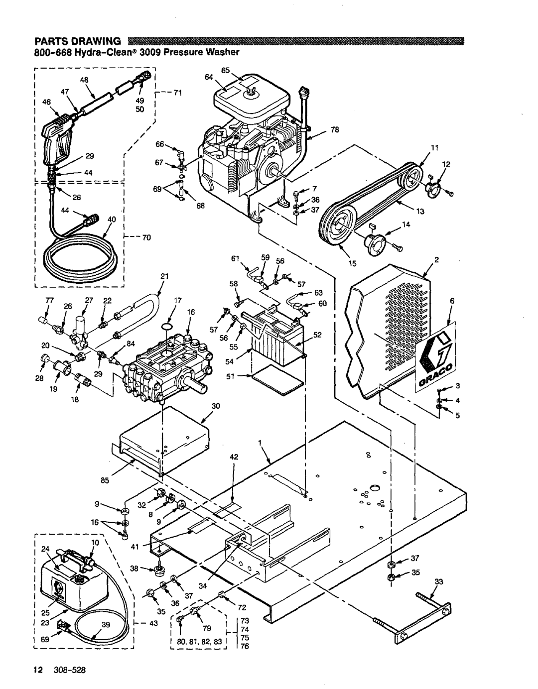 Graco Inc 800-668, 800-666 manual Hydra-Clean6 3009 Pressure Washer, 12308-528, Parts Drawing 