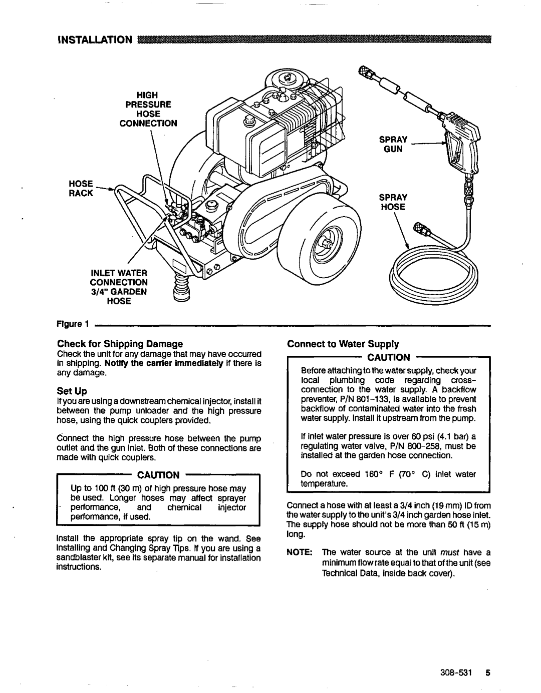 Graco Inc 3235, 800-703, 800-701, 800-702, 800-704 Installation, Check for Shipping Damage Connect to Water Supply, Set Up 