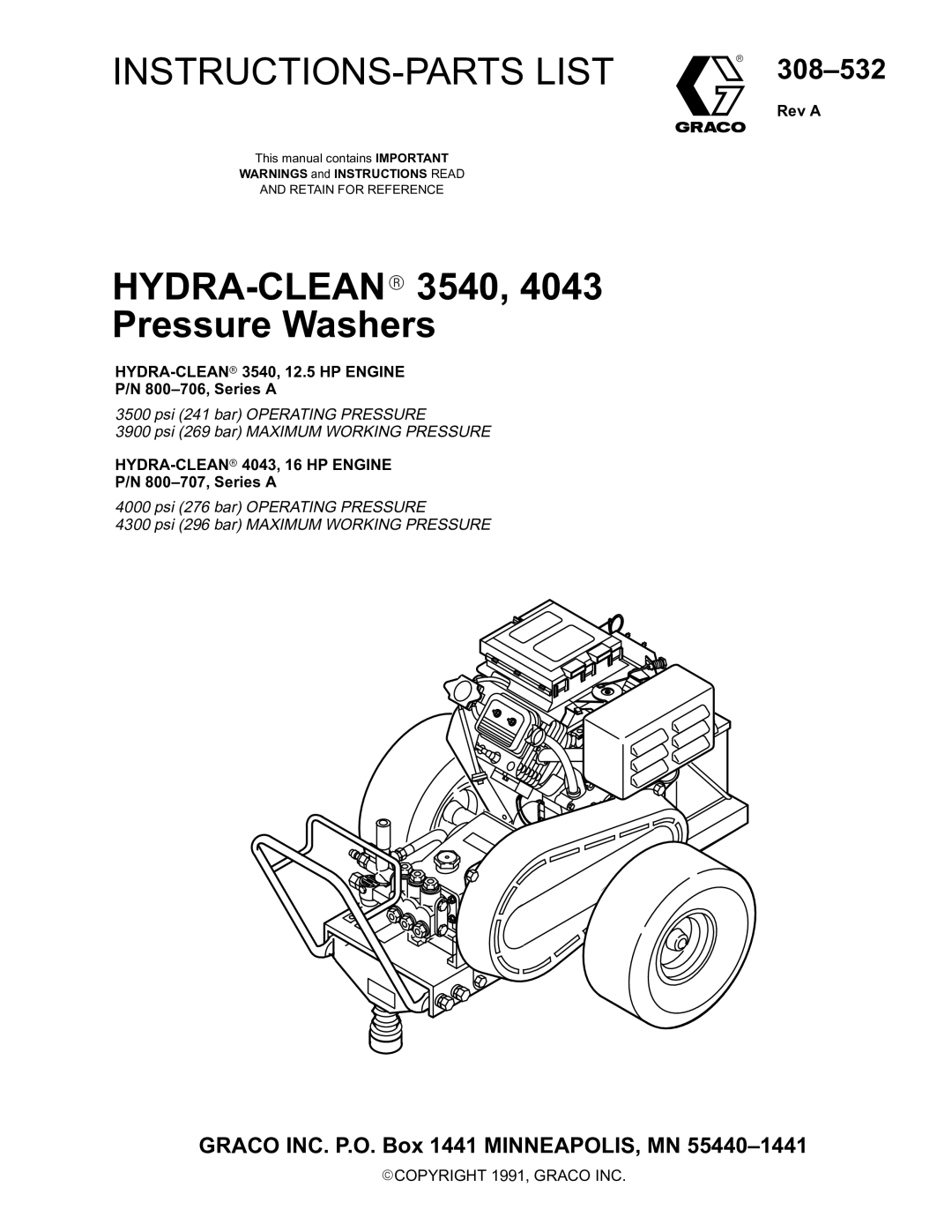 Graco Inc 308-532 manual Rev a, 800-706, Series a, 800-707, Series a 