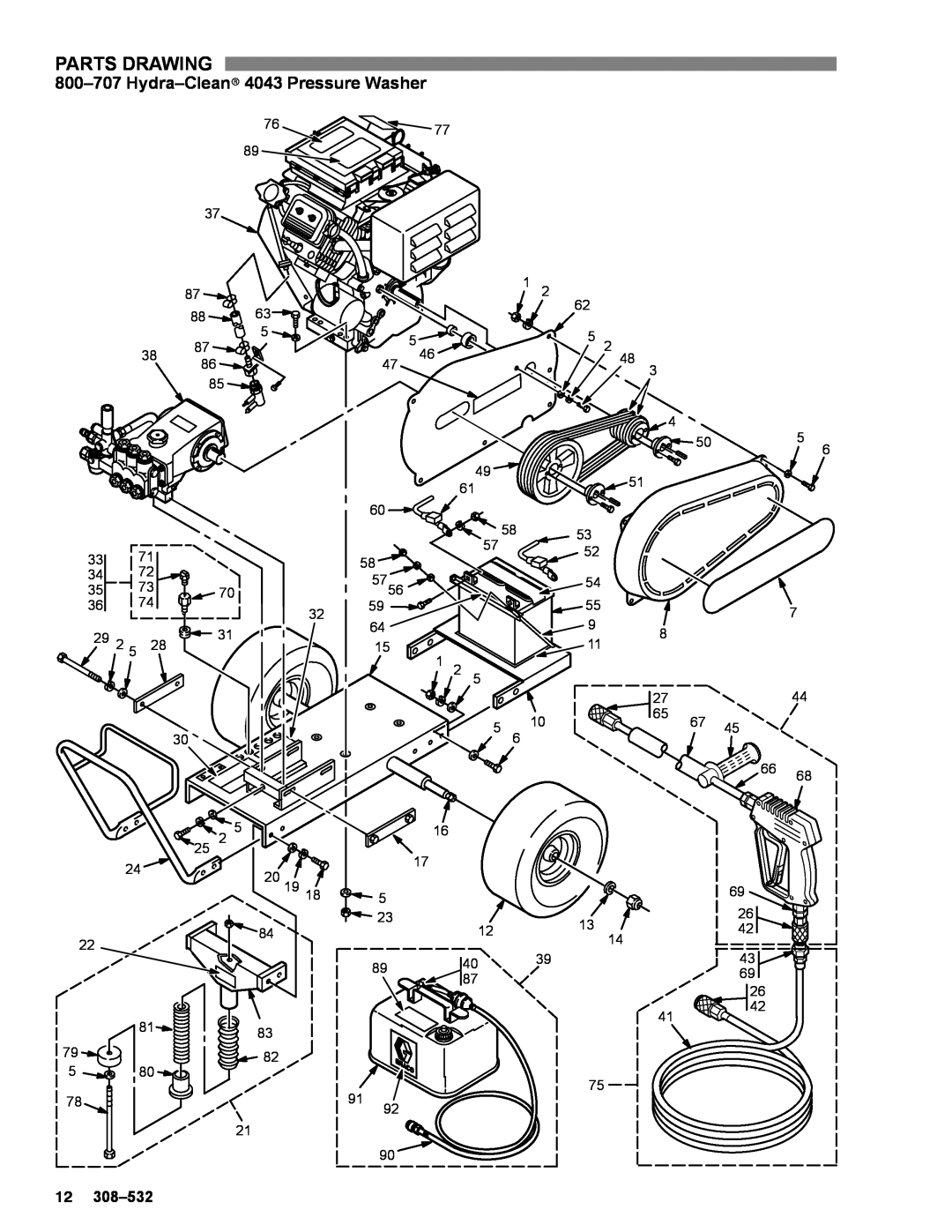 Graco Inc 800-707, 800-706, 308-532 manual Hydra-Cleanr 4043 Pressure Washer, Parts Drawing 