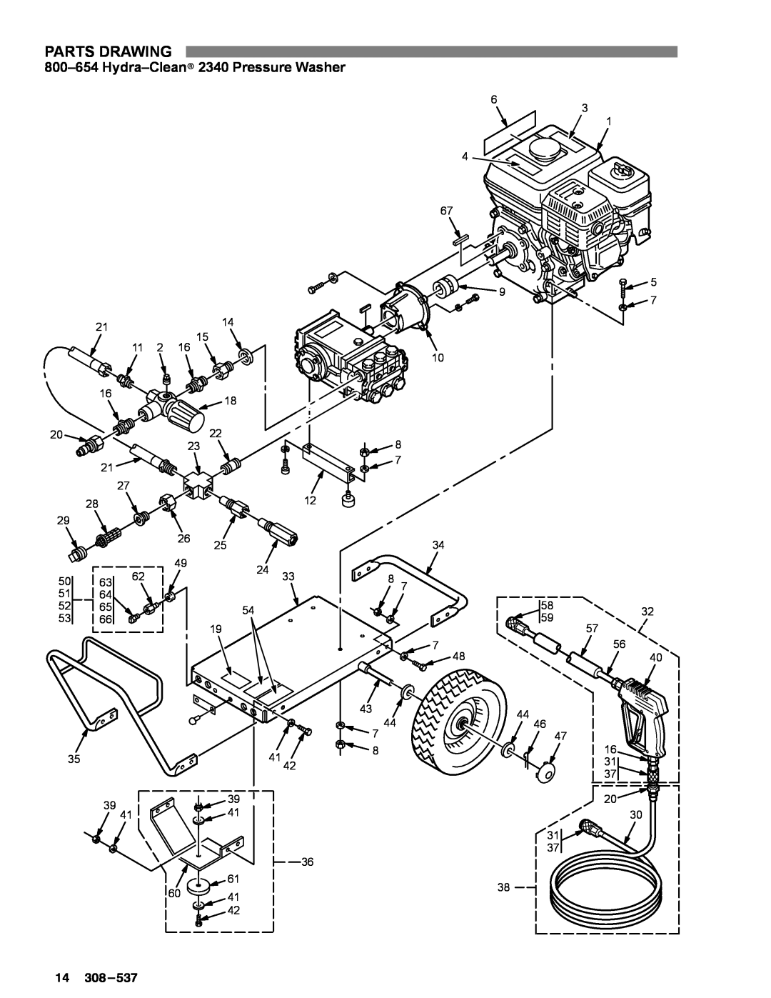Graco Inc 800-717, 800-682, 800-654, 308-537, 1530, 1026 manual Parts Drawing, Hydra-Cleanr 2340 Pressure Washer 