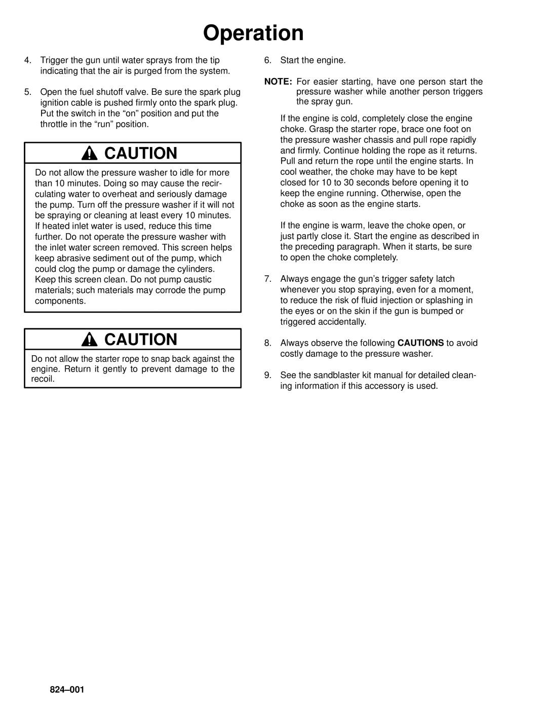 Graco Inc 824-001, 824-007, 824-006, 2800 owner manual Operation 