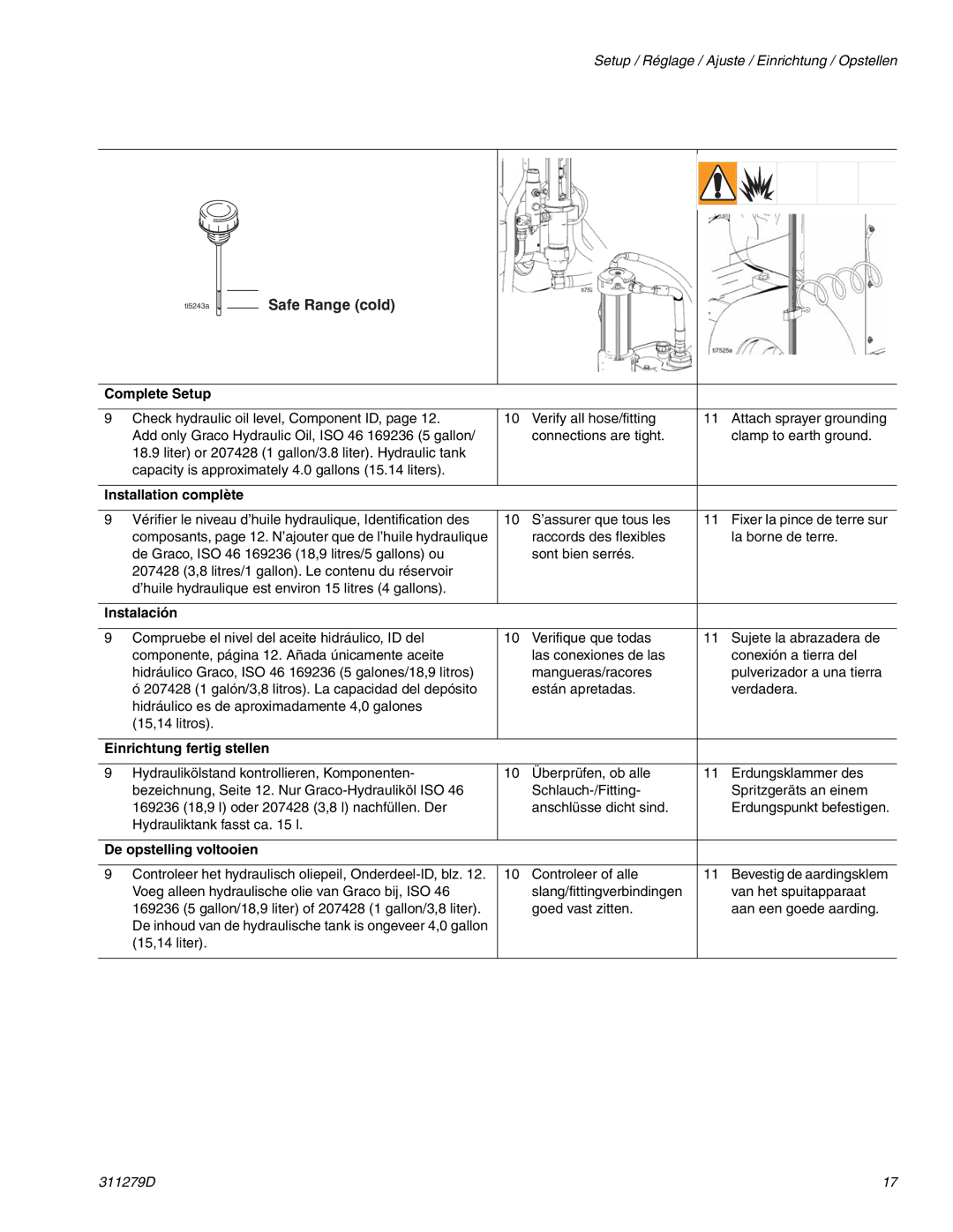 Graco Inc 311279D, 833 important safety instructions Safe Range cold 