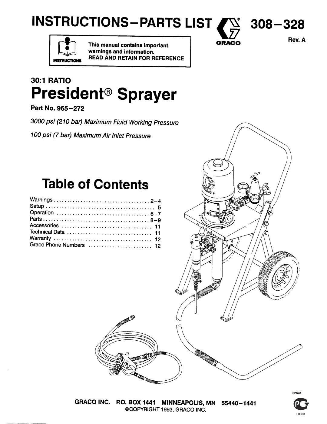 Graco Inc 308-328, 965-272, President manual 