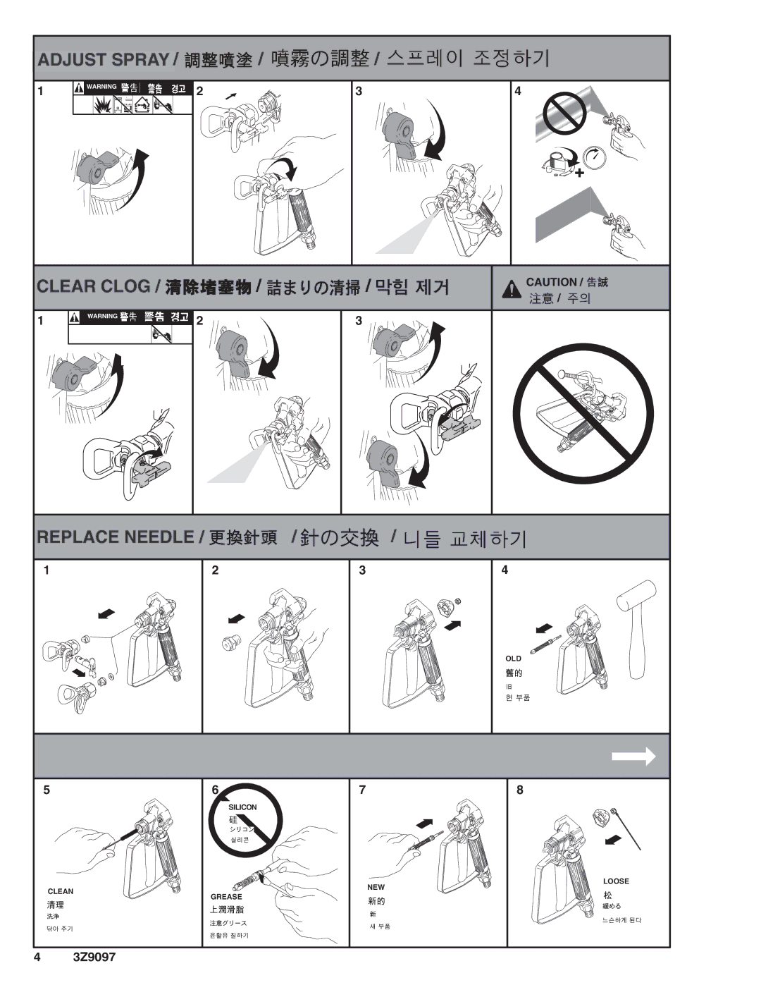 Graco Inc SG3-A, 3Z9097, 243382, 243238, SG3-E manual Adjust Spray 