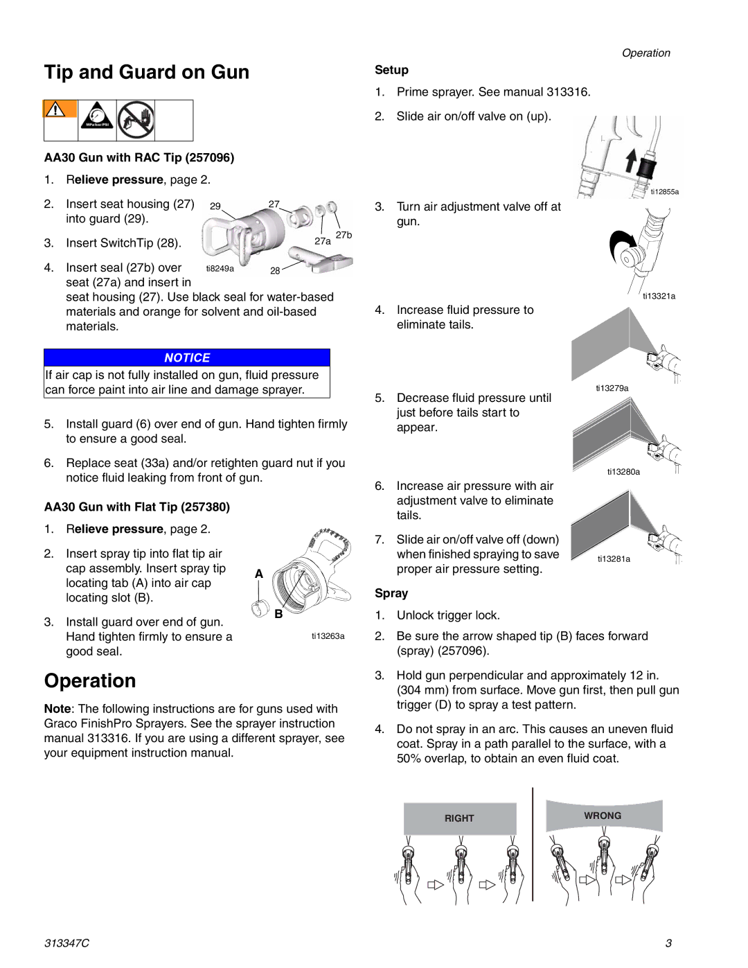 Graco Inc 257380, AA30, 313347C, 257096 important safety instructions Tip and Guard on Gun, Operation 