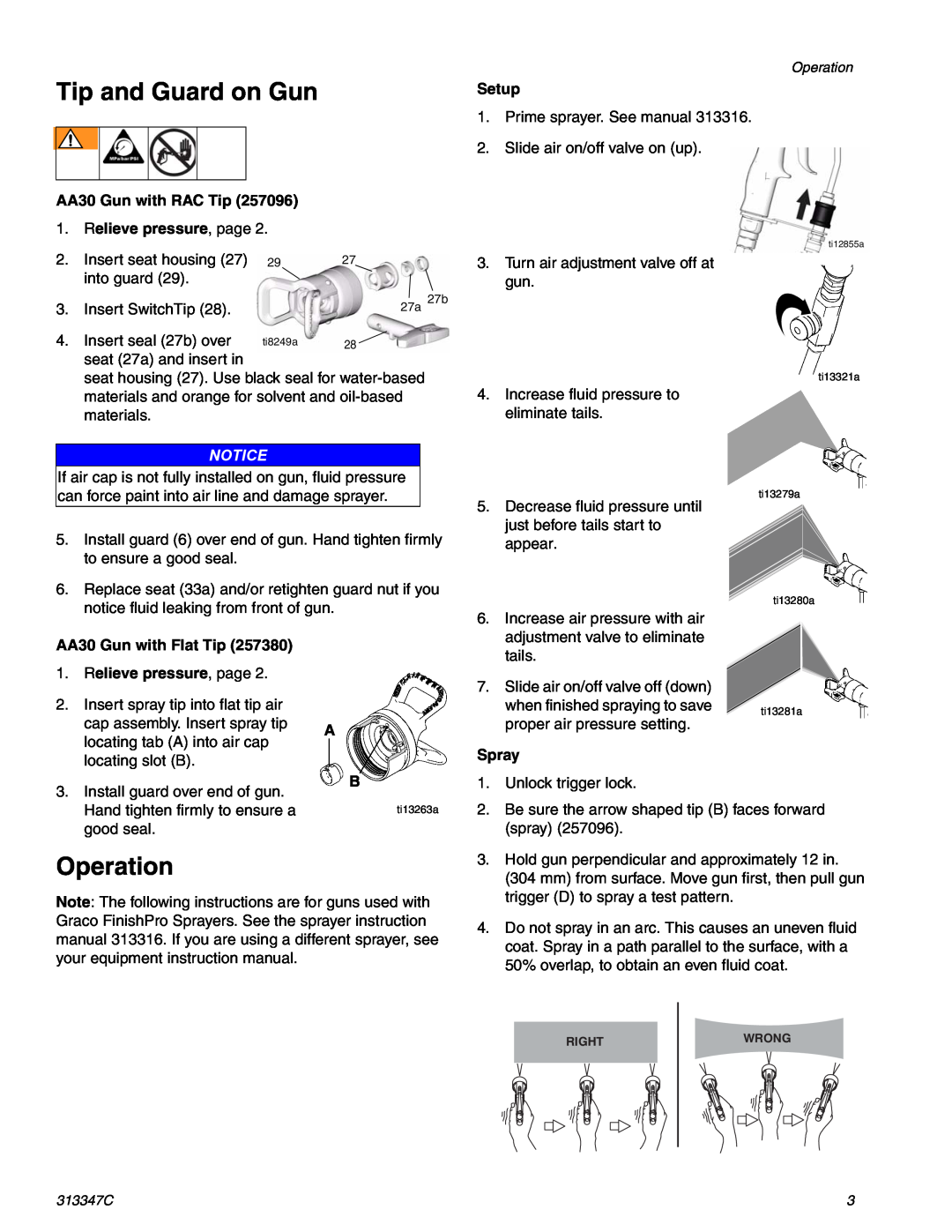 Graco Inc 257380, AA30, 313347C, 257096 important safety instructions Tip and Guard on Gun, Operation 
