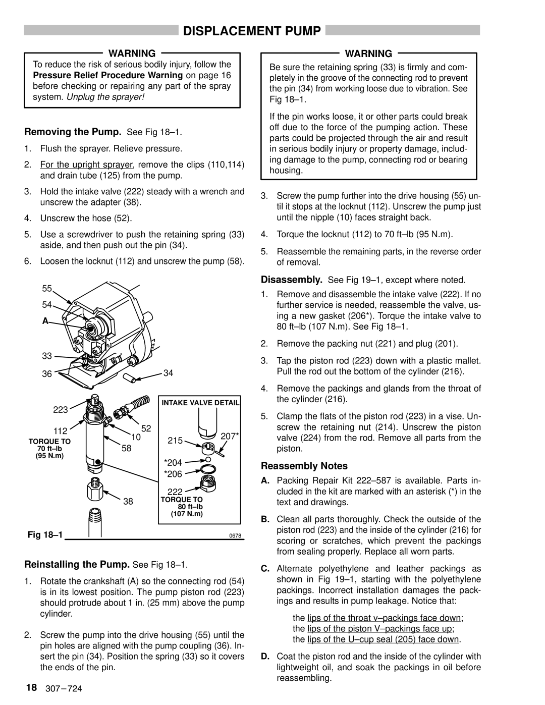 Graco Inc EM390 Displacement Pump, Removing the Pump. See ±1, Reassembly Notes, Reinstalling the Pump. See ±1 