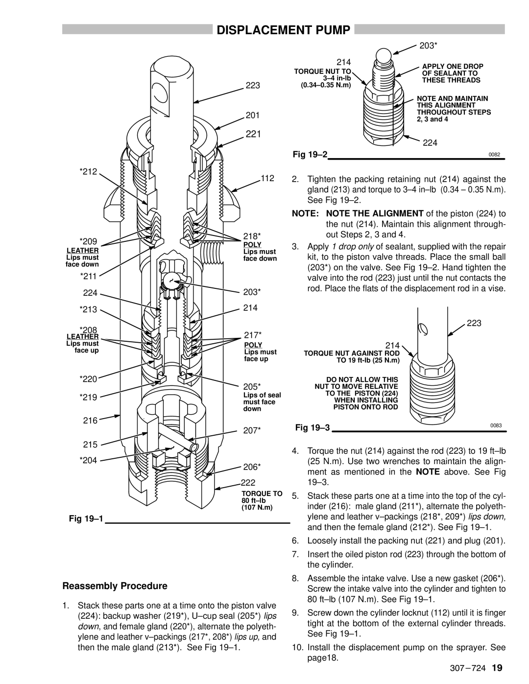 Graco Inc EM390 instruction manual Reassembly Procedure, 204, 206, 222 