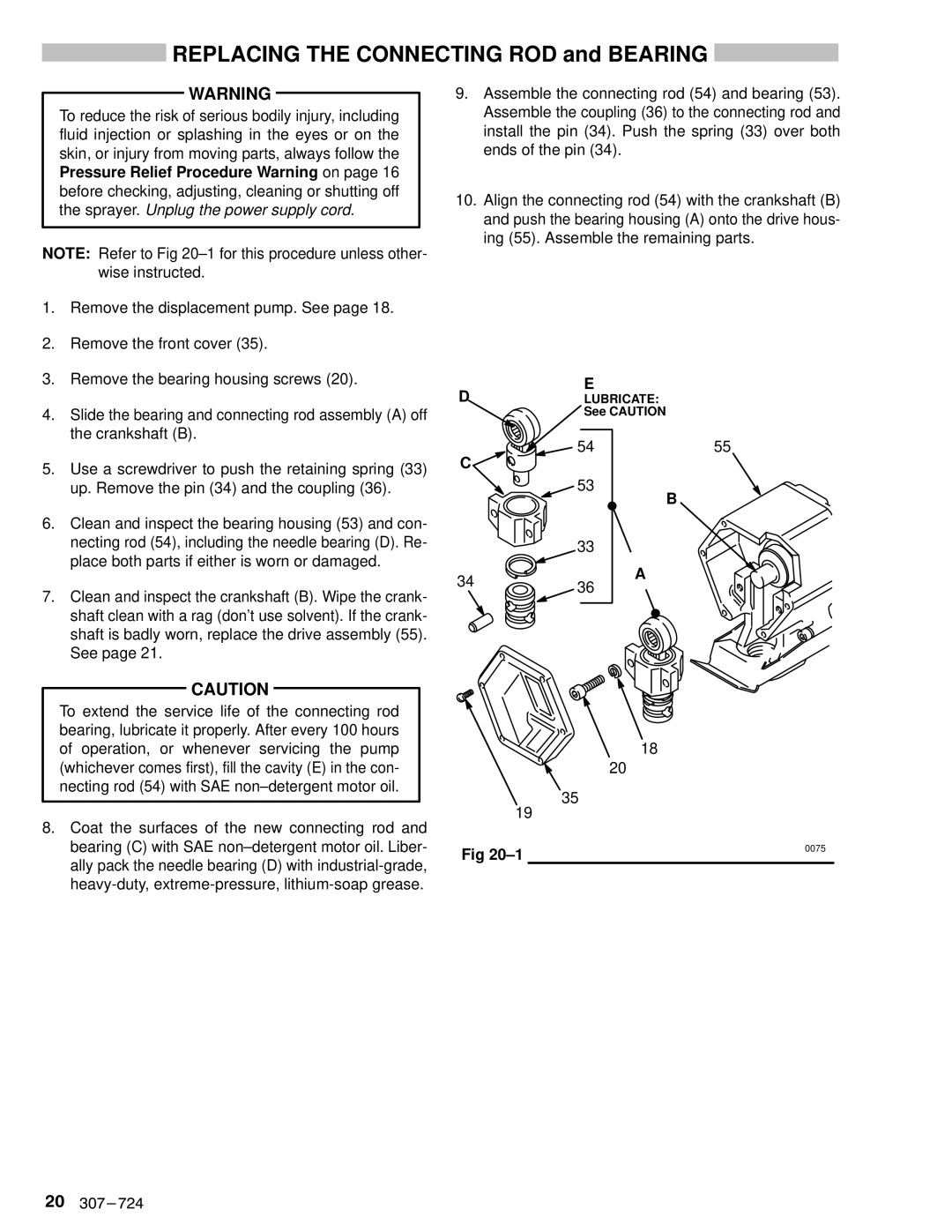 Graco Inc EM390 instruction manual Replacing the Connecting ROD and Bearing 