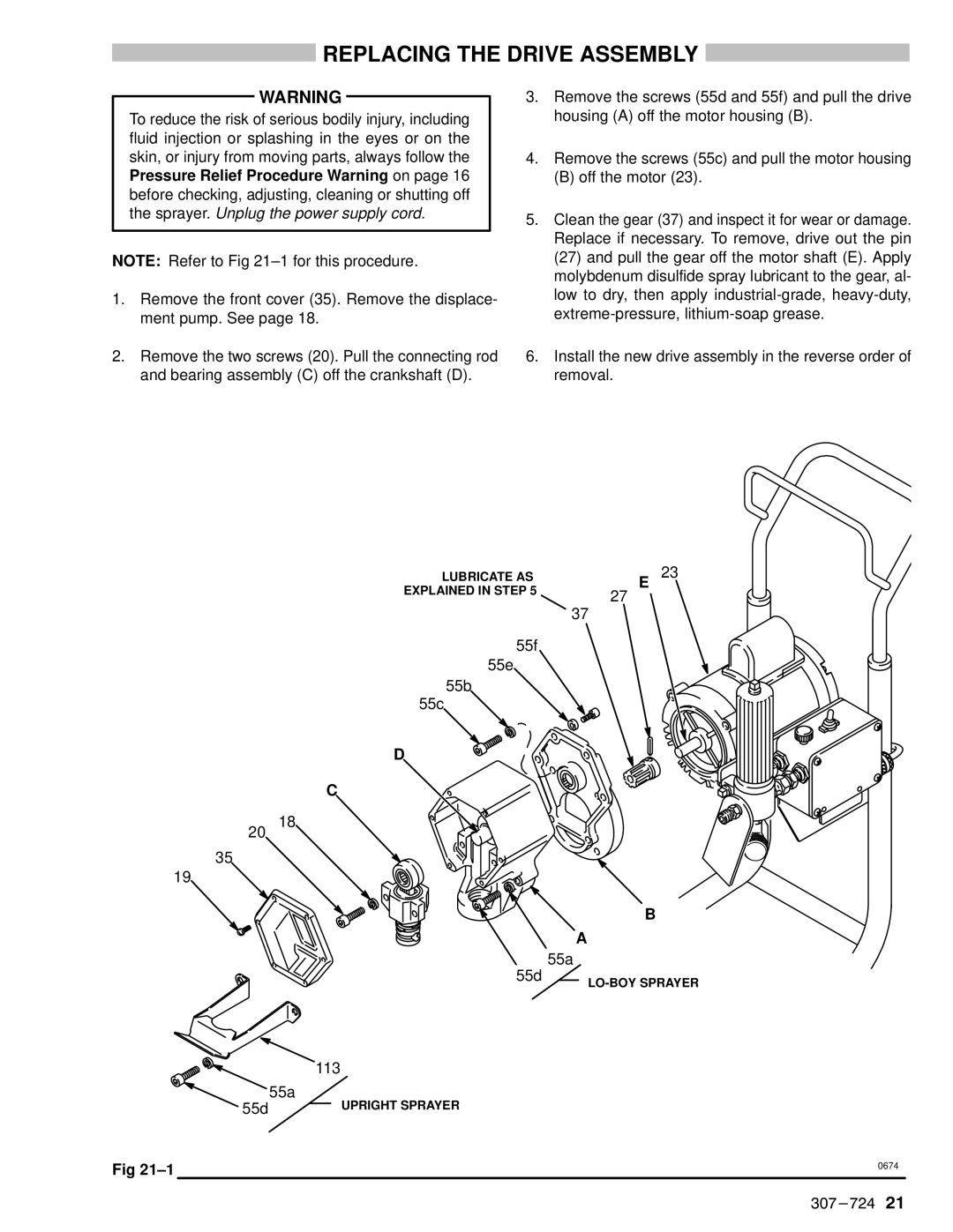 Graco Inc EM390 instruction manual Replacing the Drive Assembly, 55d 55a 