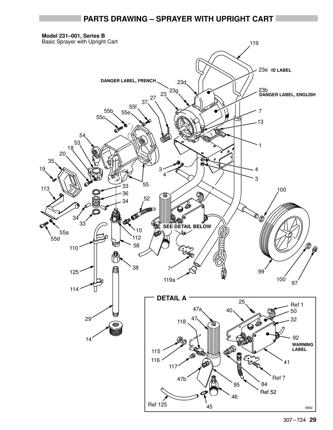 Graco Inc EM390 instruction manual Parts Drawing ± Sprayer with Upright Cart, Model 231±001, Series B 