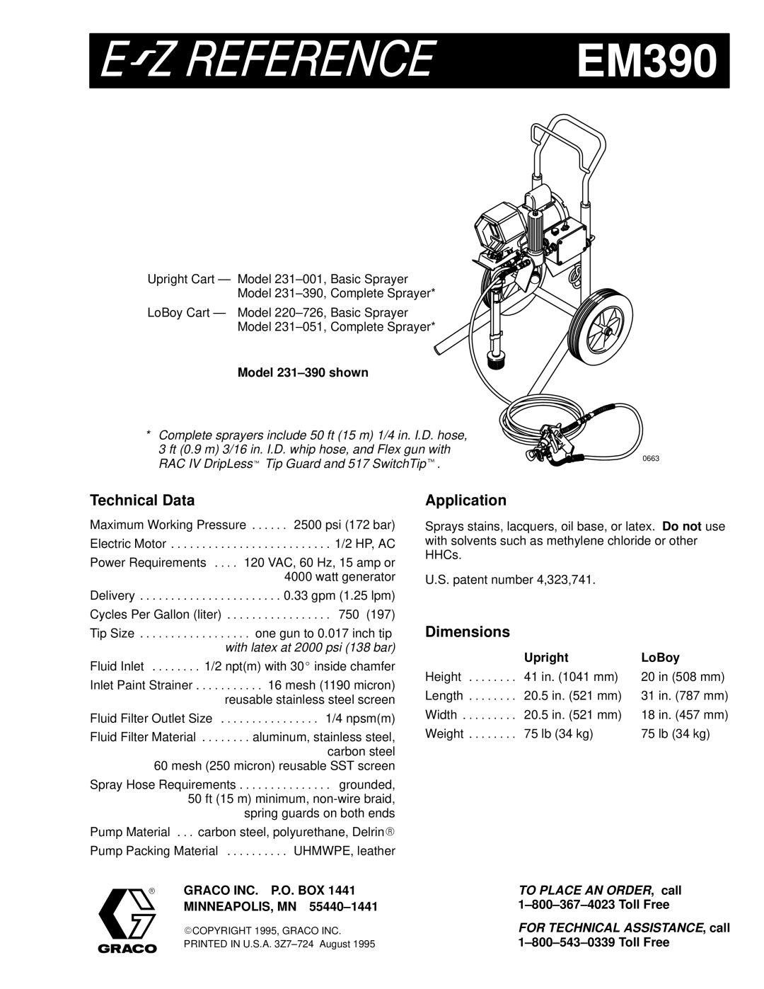 Graco Inc EM390 instruction manual Model 231±390 shown, Graco INC. P.O. BOX, MINNEAPOLIS, MN 55440±1441, Upright LoBoy 