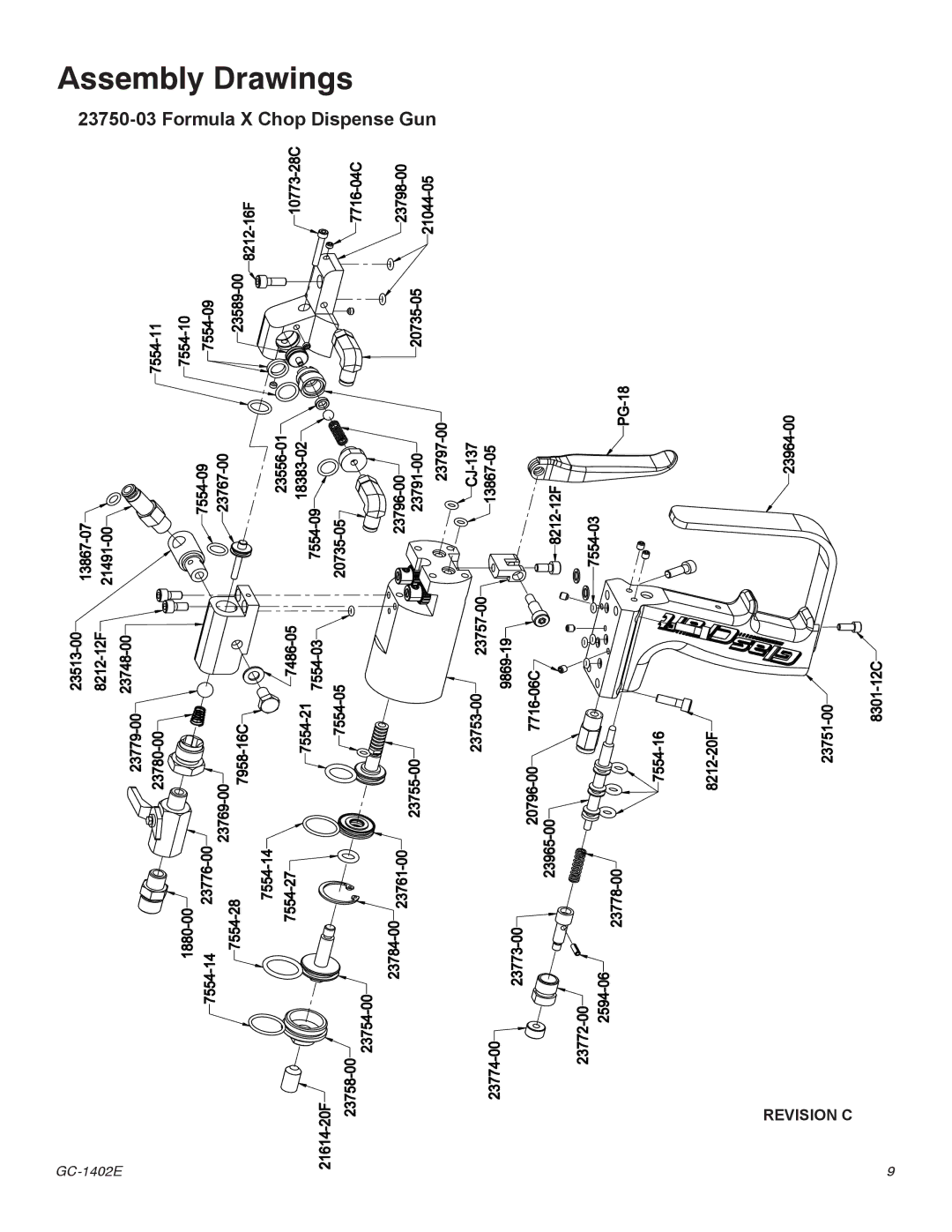 Graco Inc GC-1402E, GC-1402F important safety instructions Assembly Drawings, Formula X Chop Dispense Gun 