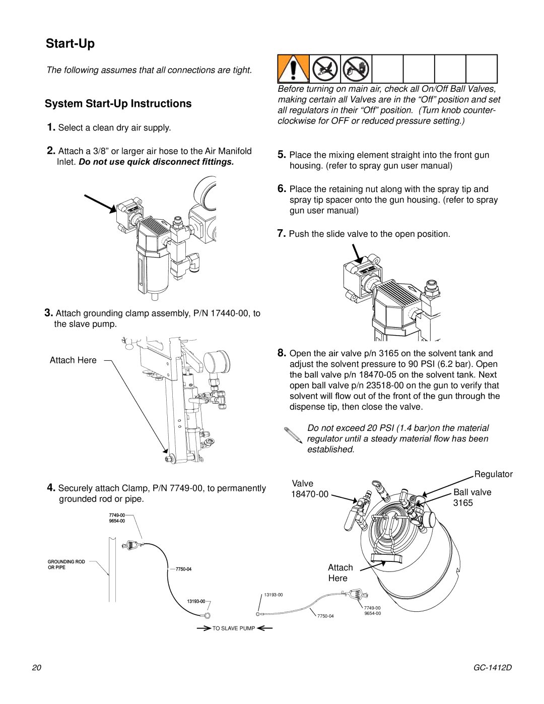 Graco Inc GC-1412 important safety instructions System Start-Up Instructions 