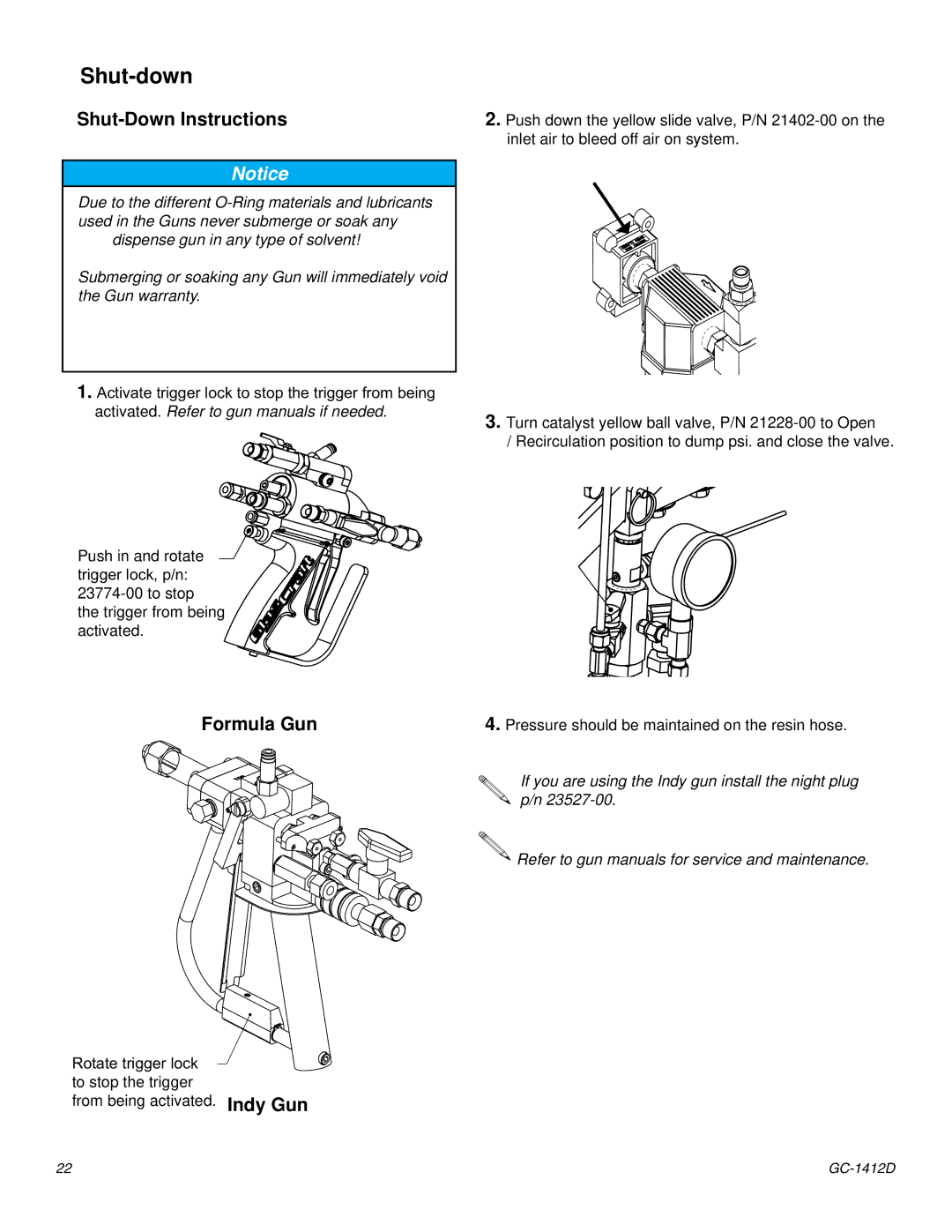 Graco Inc GC-1412 important safety instructions Shut-down, Shut-Down Instructions, Formula Gun, WuljjhuOrfnSQ 