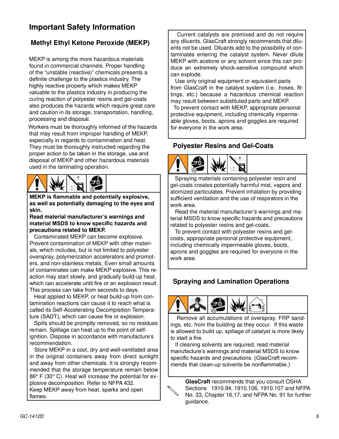 Graco Inc GC-1412 Important Safety Information, Methyl Ethyl Ketone Peroxide Mekp, Polyester Resins and Gel-Coats 