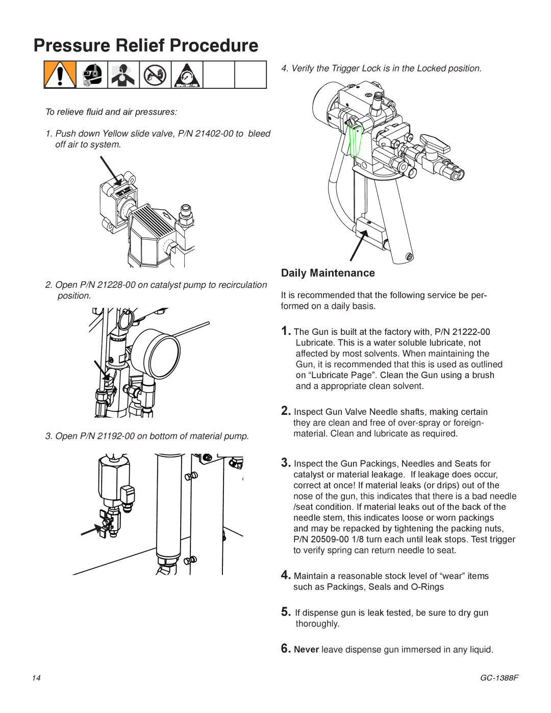 Graco Inc Indy-X Chop, GC-1388G important safety instructions Pressure Relief Procedure, Daily Maintenance 