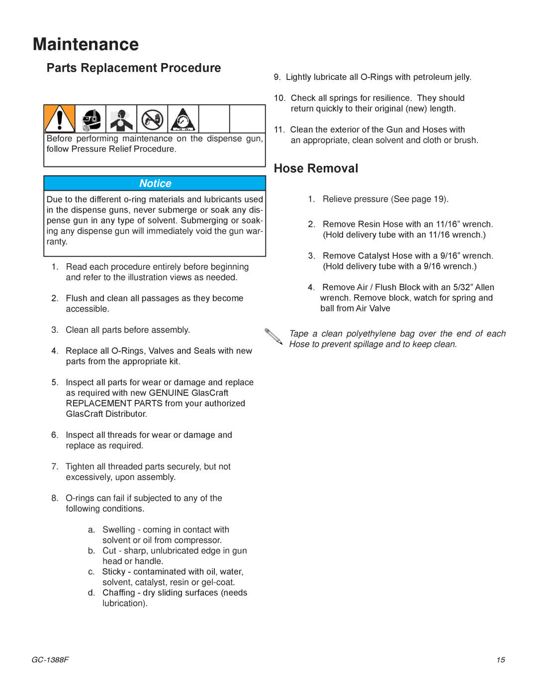 Graco Inc GC-1388G, Indy-X Chop important safety instructions Maintenance, Parts Replacement Procedure 