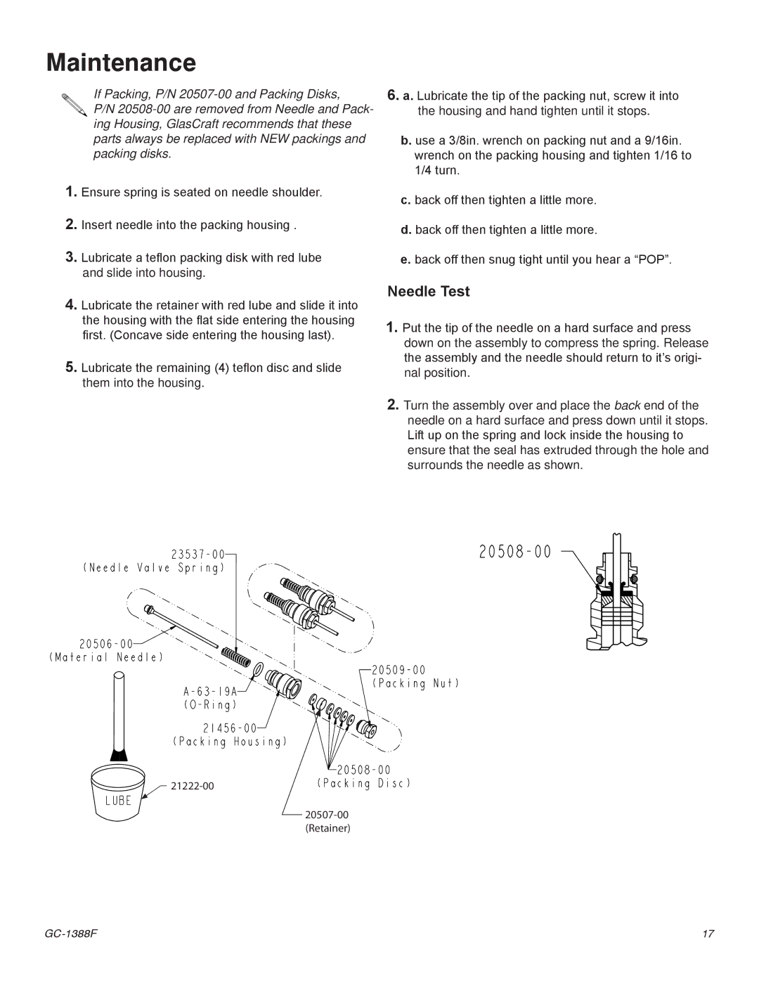 Graco Inc GC-1388G, Indy-X Chop important safety instructions Needle Test 