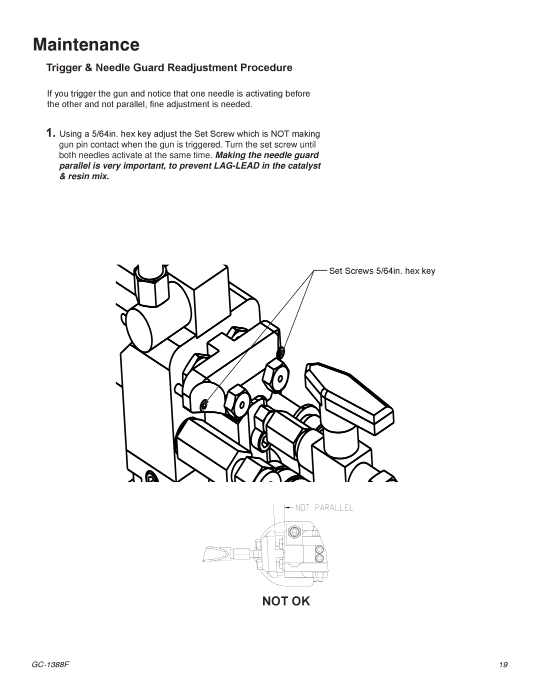 Graco Inc GC-1388G, Indy-X Chop important safety instructions Trigger & Needle Guard Readjustment Procedure 