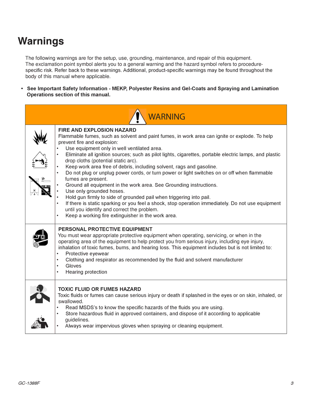 Graco Inc GC-1388G, Indy-X Chop important safety instructions Fire and Explosion Hazard 