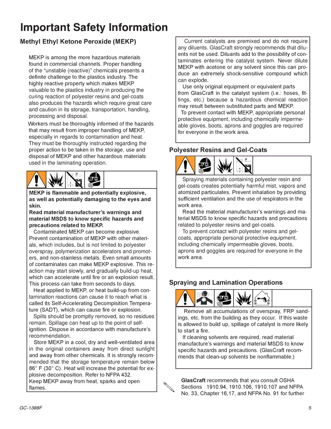 Graco Inc GC-1388G Important Safety Information, Methyl Ethyl Ketone Peroxide Mekp, Polyester Resins and Gel-Coats 