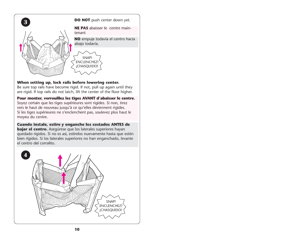 Graco Inc ISPP072AA 07/0632 manual Do not push center down yet, When setting up, lock rails before lowering center 