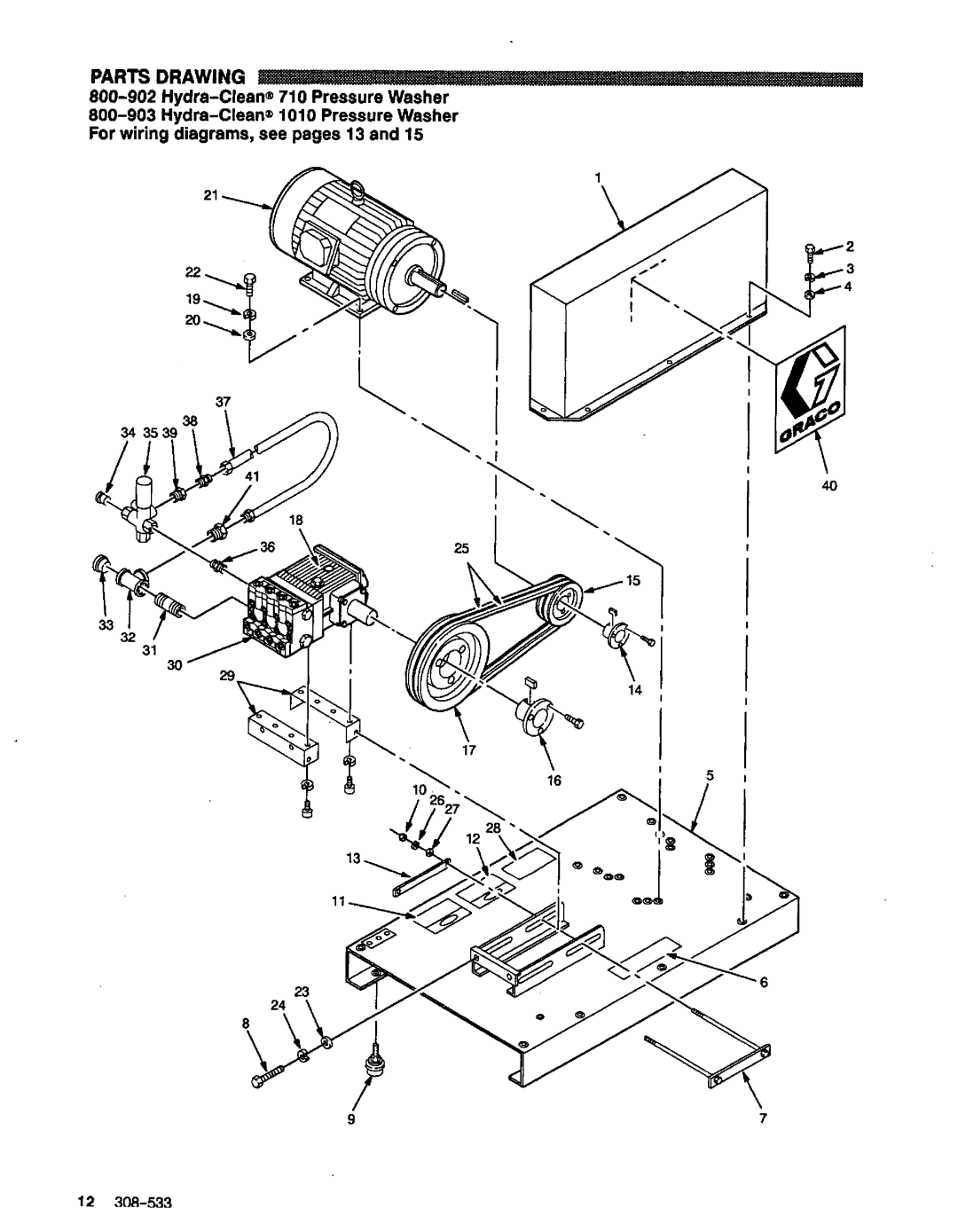 Graco Inc 800-902, Serles A, 800-903, 800-904, 800-905, 720, 308-533, 1020, 1010 Parts Drawing, Hydra-Clean@710Pressure Washer 