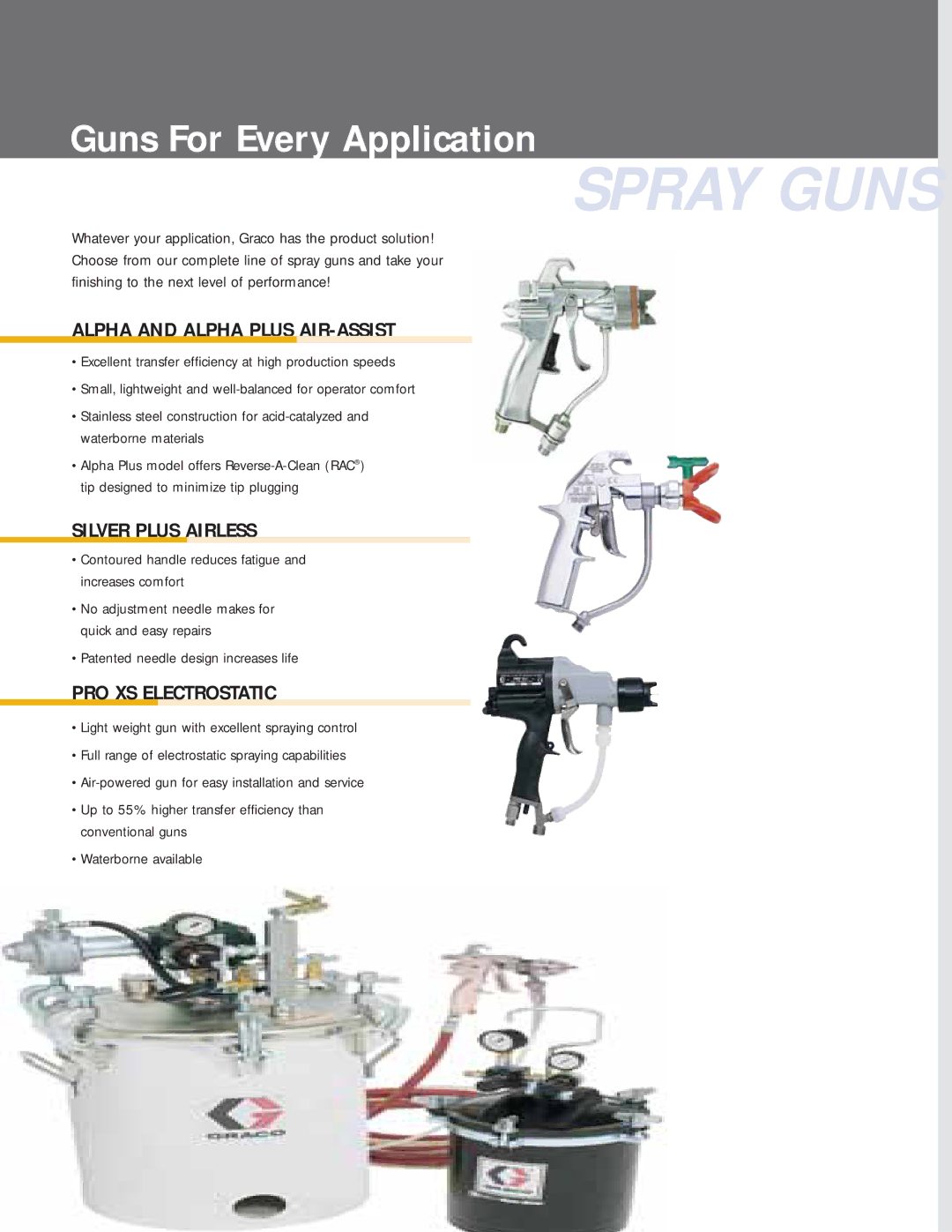 Graco Inc XT Series manual Spray Guns, Guns For Every Application 