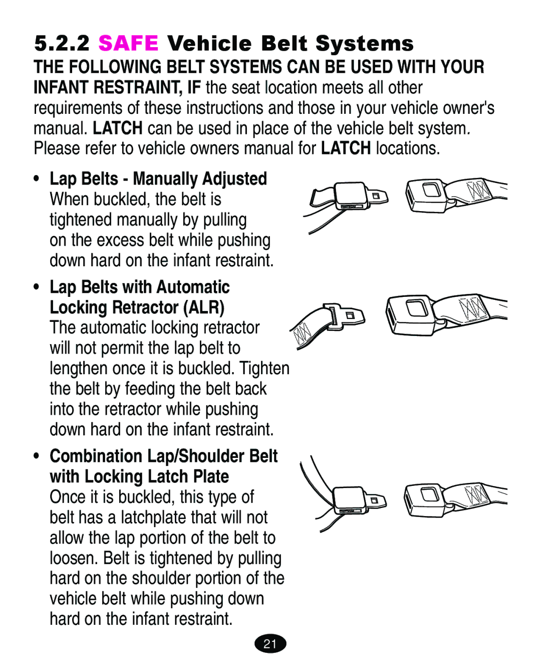 Graco Infant Restraint/ Carrier manual Safe Vehicle Belt Systems, Lap Belts with Automatic Locking Retractor ALR 