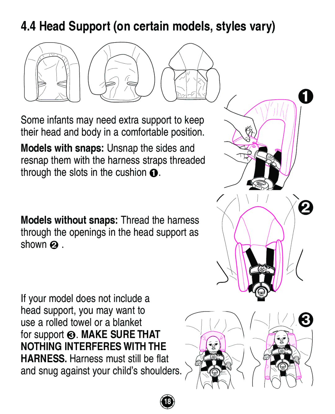 Graco Infant Restraint/Carrier manual Head Support on certain models, styles vary 