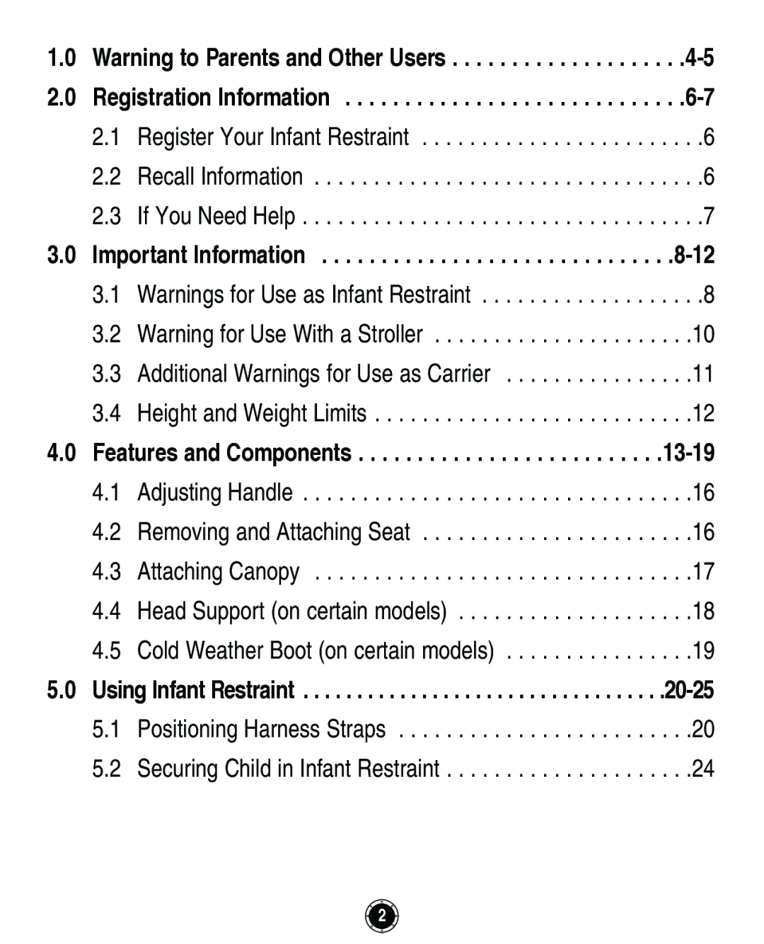 Graco Infant Restraint/Carrier manual Important Information Features and Components 