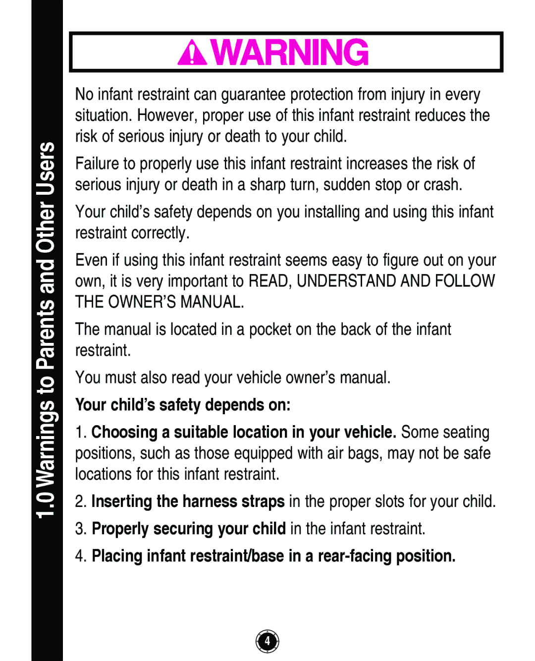 Graco Infant Restraint/Carrier manual Your child’s safety depends on 