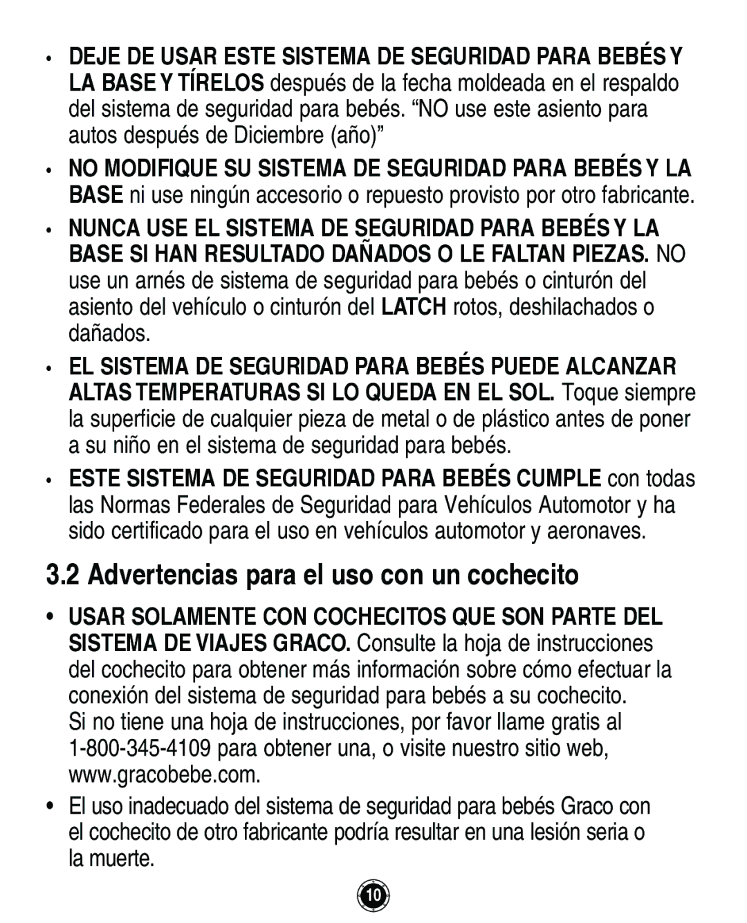 Graco Infant Restraint/Carrier manual Advertencias para el uso con un cochecito 