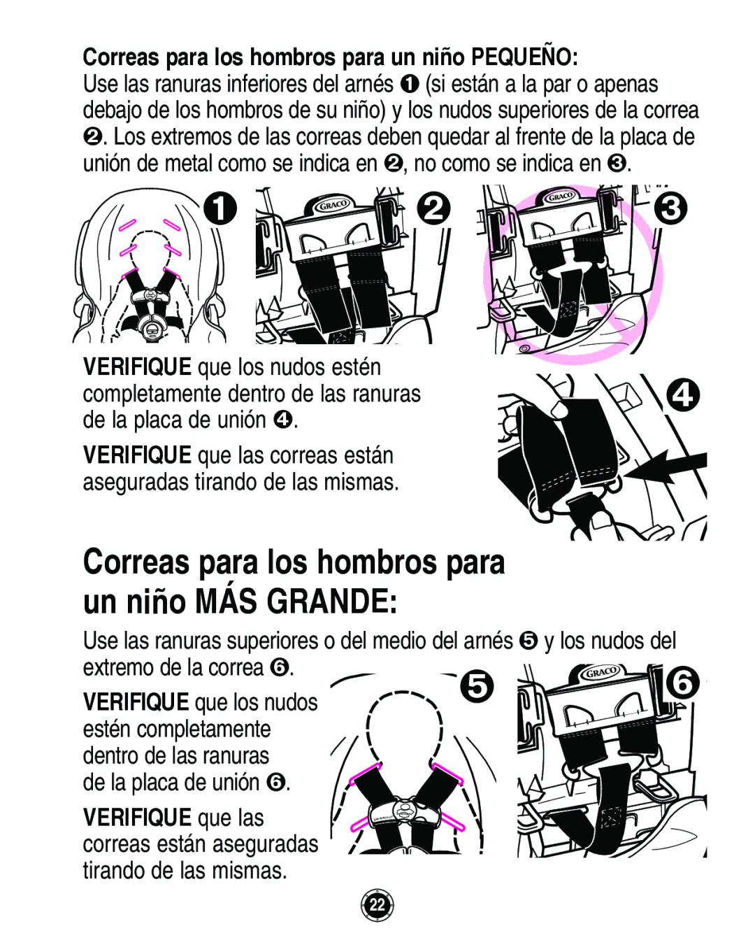 Graco Infant Restraint/Carrier manual Correas para los hombros para un niño Pequeño, De la placa de unión 