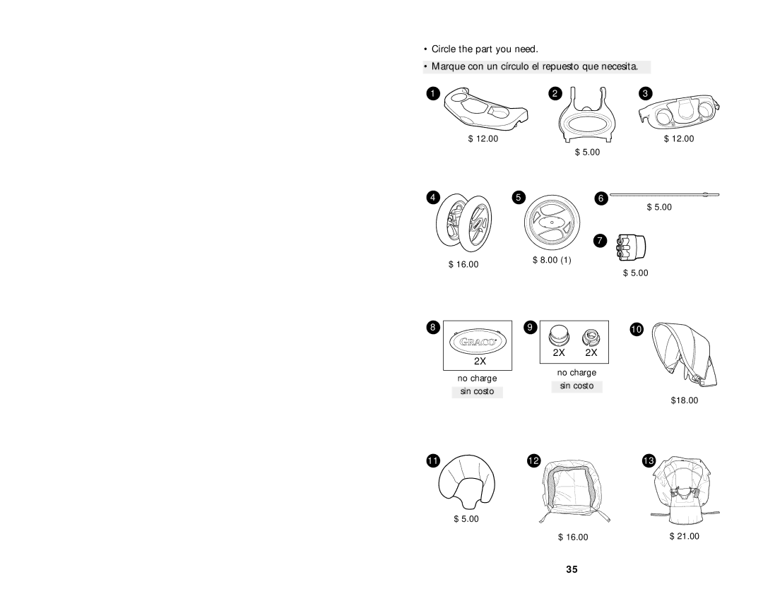 Graco ISPA001AA manual No charge sin costo $ 8.00 $18.00 