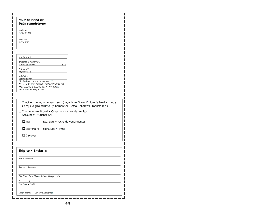 Graco ISPA001AC manual Must be filled Debe completarse 