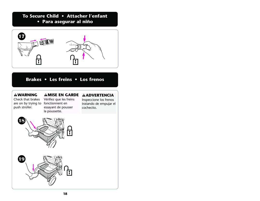 Graco ISPA001AC manual Inspeccione los frenos tratando de empujar el cochecito 