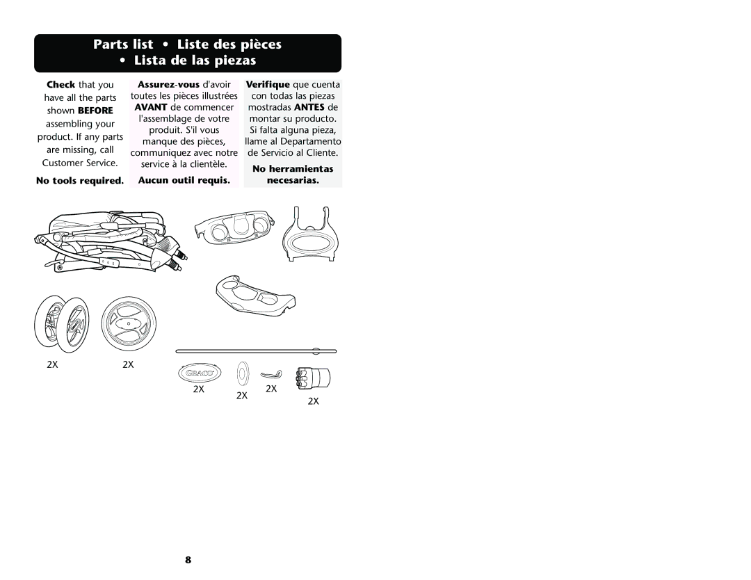 Graco ISPA001AC manual Parts list Liste des pièces Lista de las piezas, Assurez-vous davoir Verifique que cuenta 