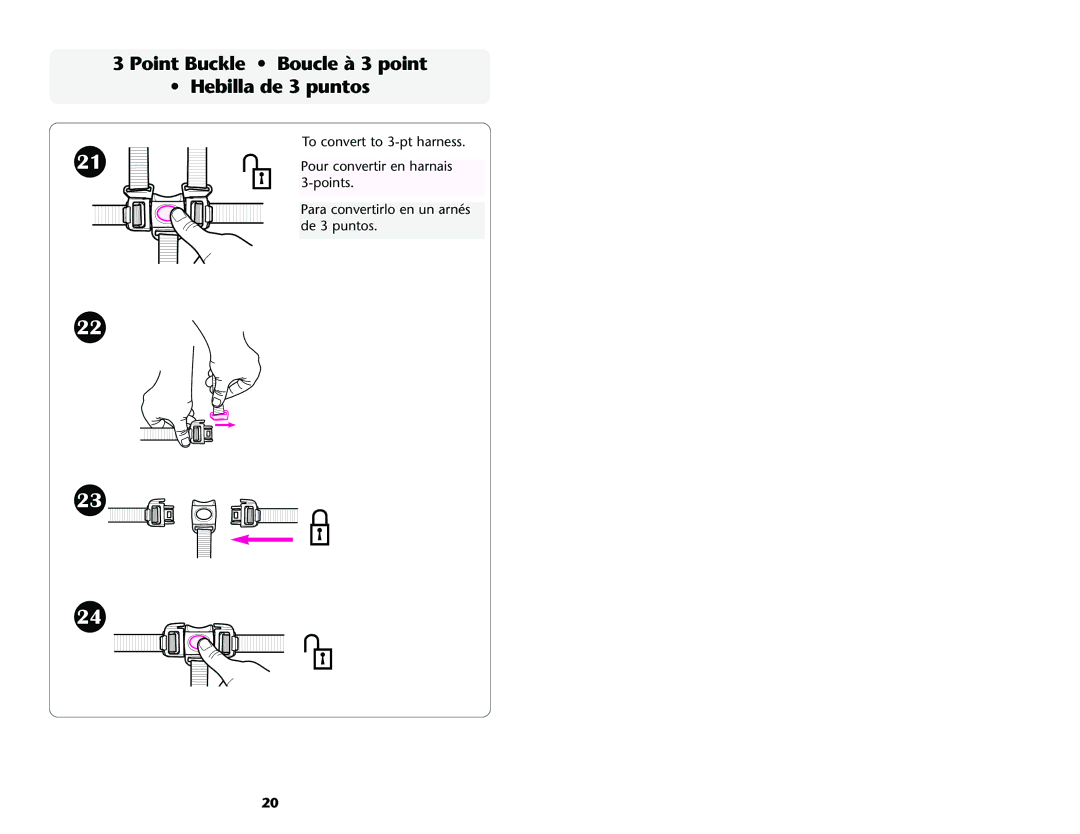 Graco ISPA001AE manual Point Buckle Boucle à 3 point Hebilla de 3 puntos 