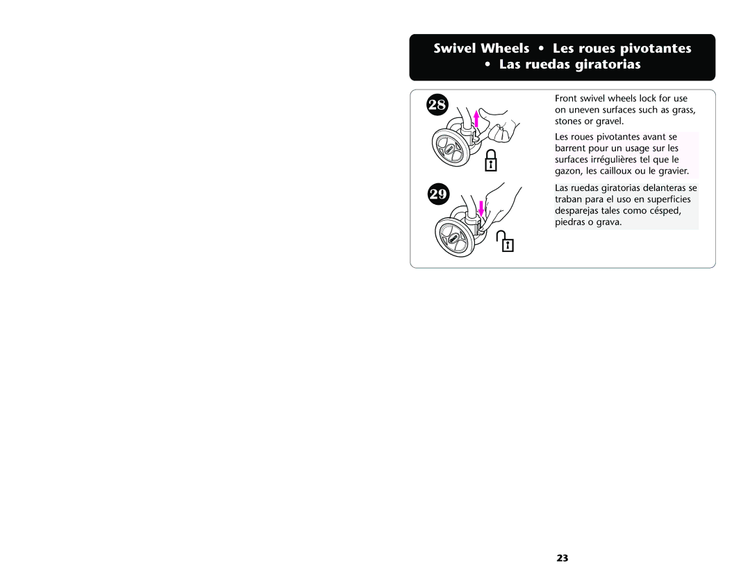 Graco ISPA001AE manual Swivel Wheels Les roues pivotantes Las ruedas giratorias 
